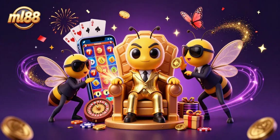 Experience thrilling gameplay at ml88 with dazzling casino characters amidst a vibrant slot scene.