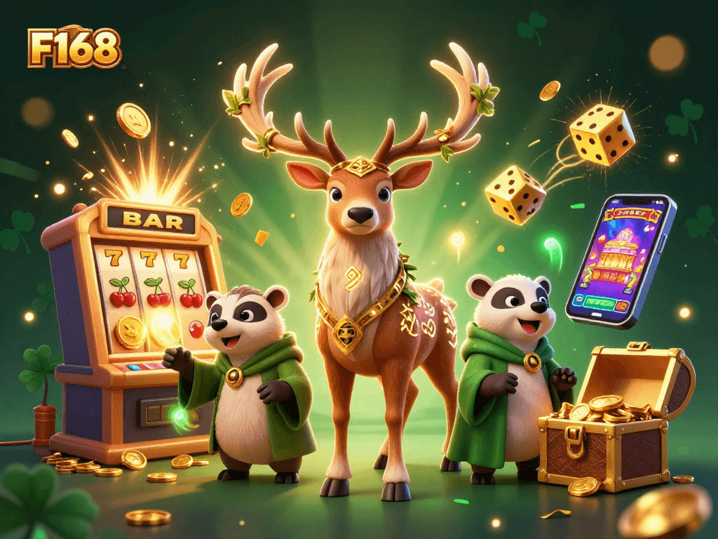 Experience thrilling gaming adventures at F168 with stags and jackpots in mesmerizing 3D illustration.