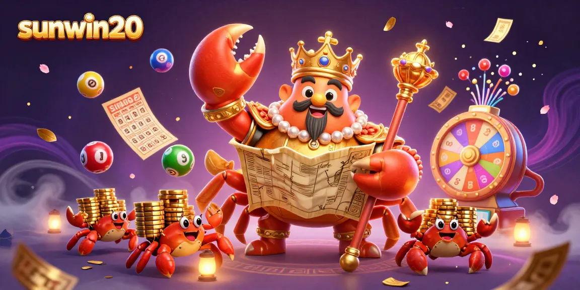 Experience the vibrant world of sunwin20 with a golden crab emperor and lottery excitement.