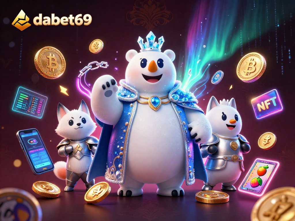 Spin the reels with dabet69's ice king polar bear and snow fox in a vibrant crypto casino scene.
