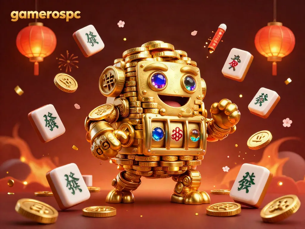 Experience the vibrant energy of gamerospc with the golden golem and festive elements in action.
