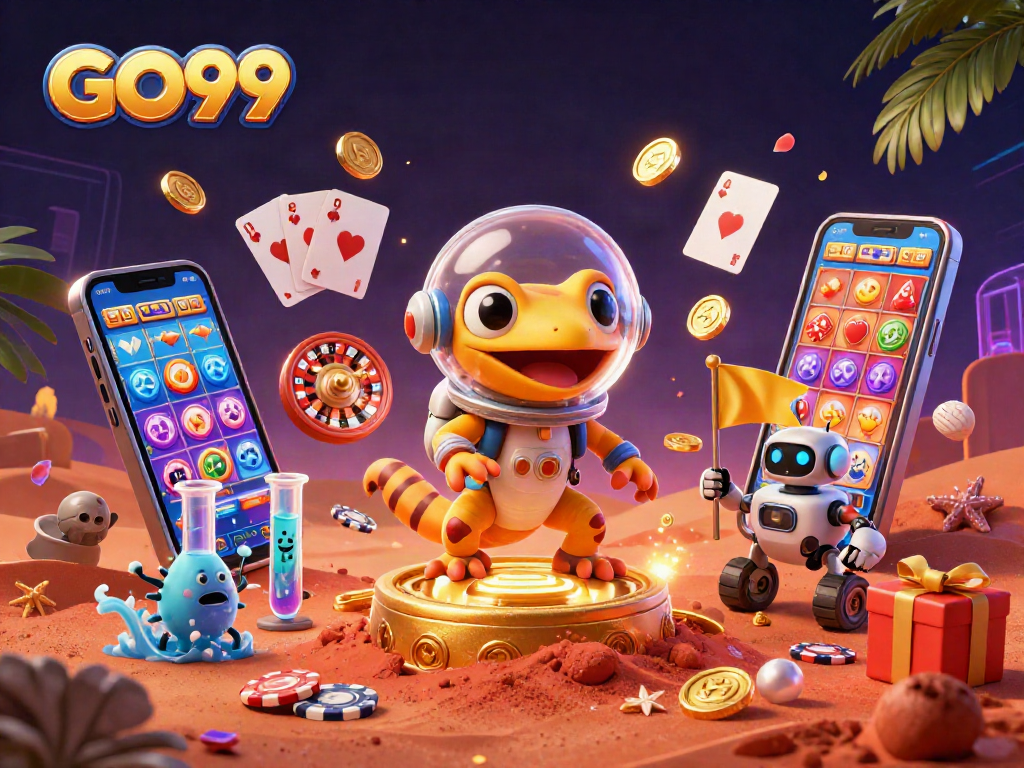 Experience thrilling gameplay with GO99 as a Martian gecko uncovers a hidden golden casino!