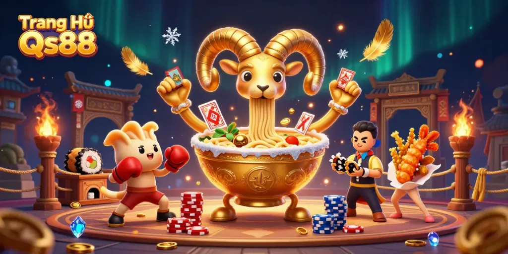 Engage in the vibrant world of Trang Chủ Qs88 with animated casino characters and dramatic game elements.