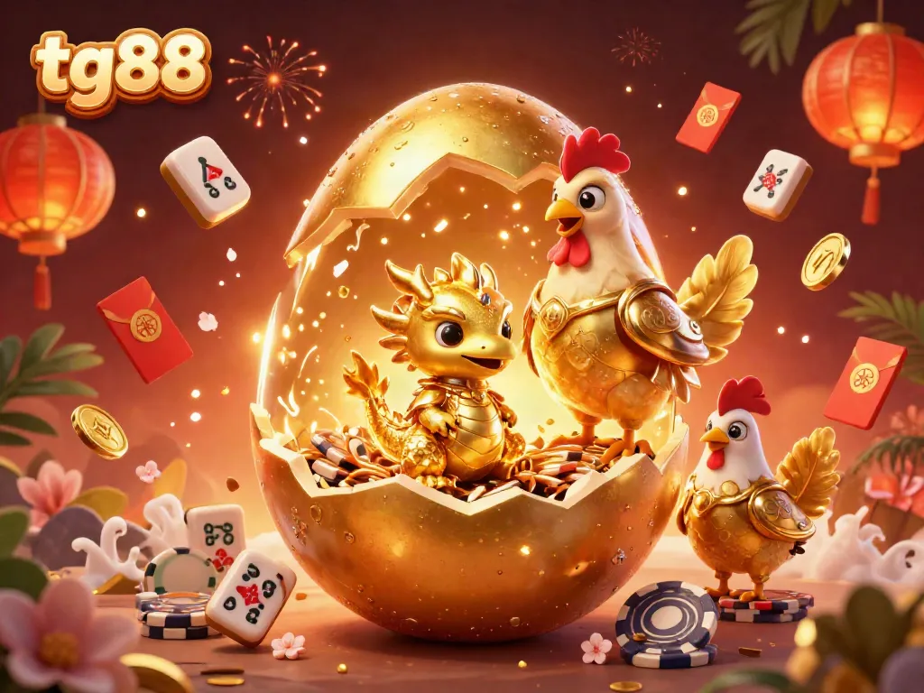 Join the excitement at tg88 with a golden dragon emerging from poker chips in a vibrant casino scene.