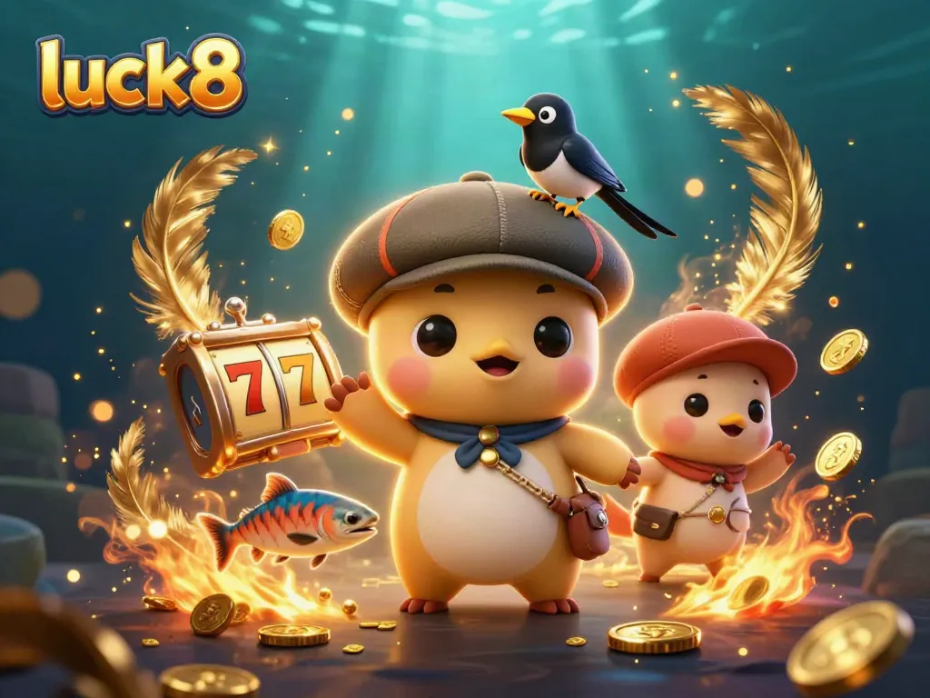 Experience the excitement of luck8 with a vibrant casino-themed scene featuring Nessie and friends.