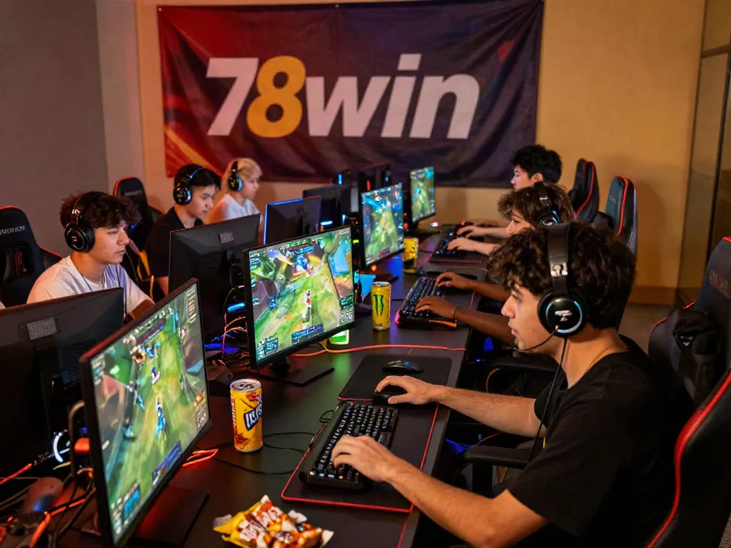 Intense online game session showcasing players immersed in 78win, vibrant graphics, and dynamic gaming setups.