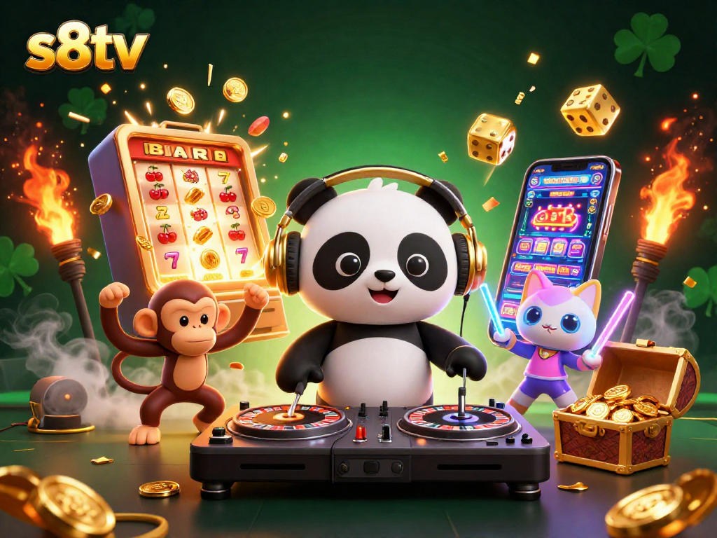 Experience the excitement of s8tv with a vibrant scene featuring dynamic characters and casino elements.