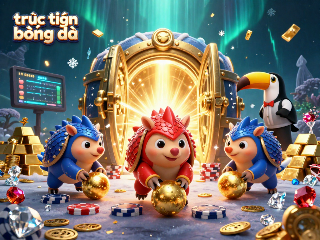 Experience the thrill of trực tiếp bóng đá as rival pangolins roll through golden treasure amidst a vibrant casino scene.