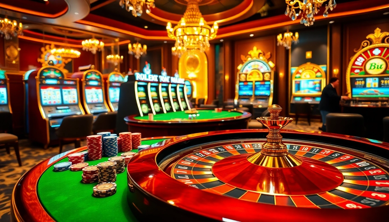 Engaging scene of players enjoying various games at nhà cái 33win's luxurious casino environment.