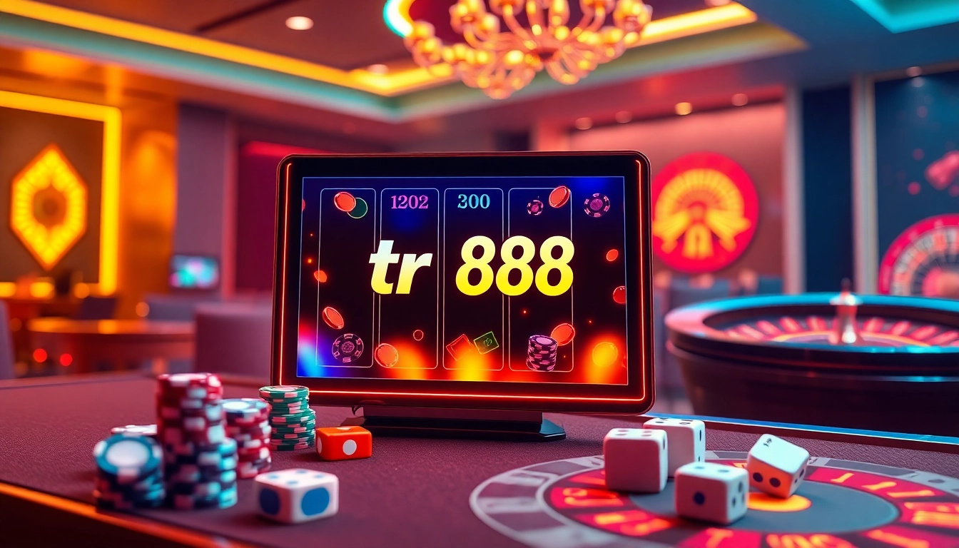 Experience the thrill of tr 88 online gaming with vibrant slot machines and lively casino elements.