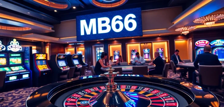 Exciting casino scene featuring MB66 branding on a vibrant roulette table.