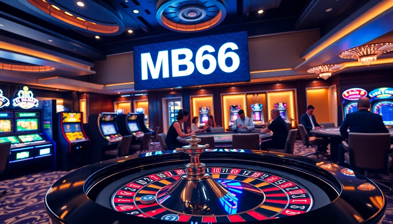 Exciting casino scene featuring MB66 branding on a vibrant roulette table.