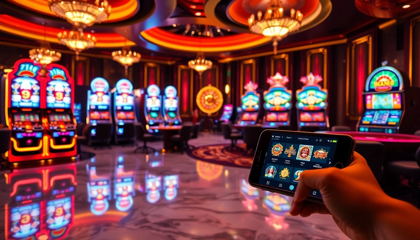 Win big with nổ hũ at a luxurious casino featuring vibrant slot machines.