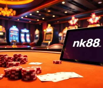 Engaging players at nk88 bet's vibrant casino with poker chips and roulette.