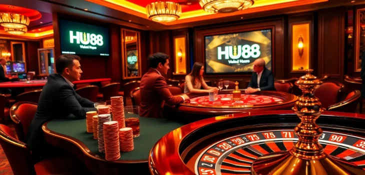 Catch thrilling poker action at HU88 casino with vibrant players and stylish ambiance.