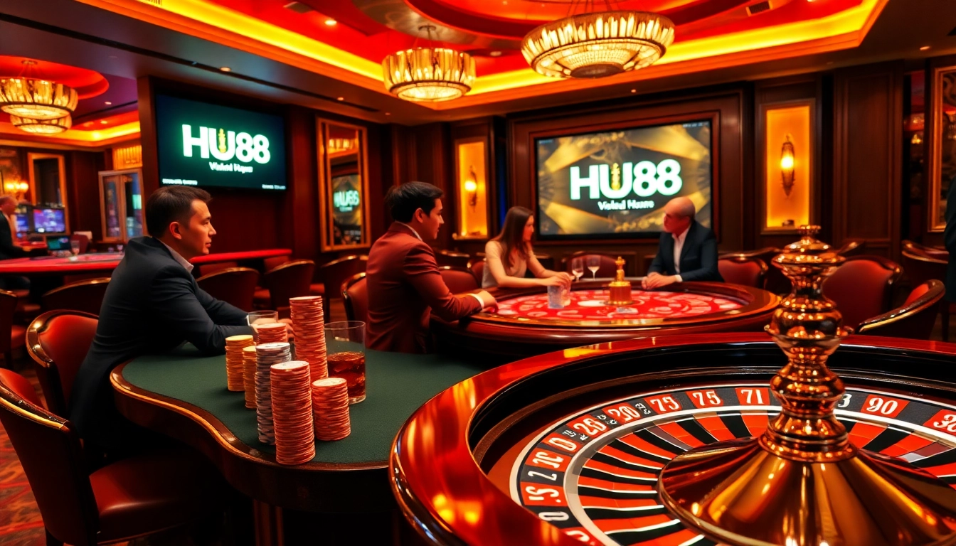 Catch thrilling poker action at HU88 casino with vibrant players and stylish ambiance.