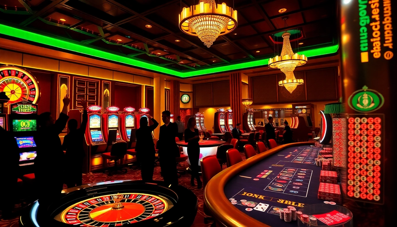 Players experiencing the thrill of gambling at OK 365, with vibrant casino tables and exciting slot machines.