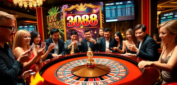 Players engaging in thrilling bets at the SV88s.pro roulette table, capturing the excitement and luxury of casino gambling.