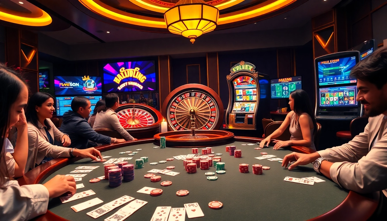 Exciting poker action at FLY88, combining luxury and online gaming experience with vibrant casino elements.