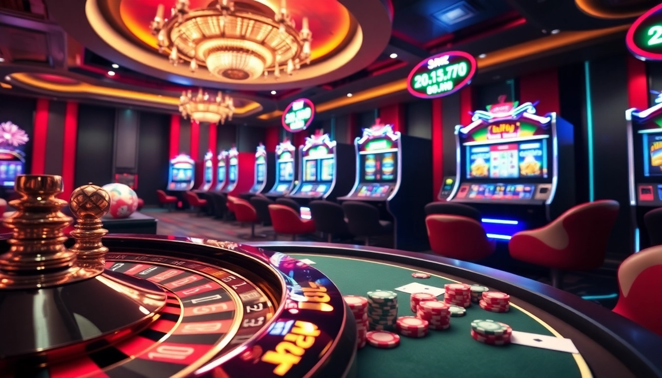 Experience the excitement of RR99 casino games with vibrant tables, chips, and roulette.