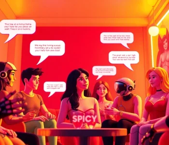 Engaging scene of AI chatbots in a spicy chat environment, showcasing vibrant character interactions.