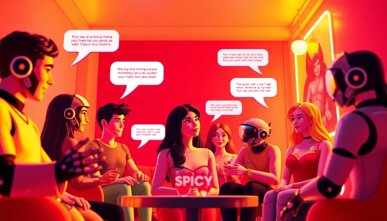 Engaging scene of AI chatbots in a spicy chat environment, showcasing vibrant character interactions.
