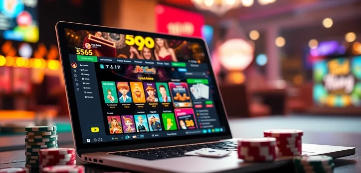 An engaging online casino scene showcasing 566, featuring vibrant games, colorful chips, and promotional offers in a modern interface.