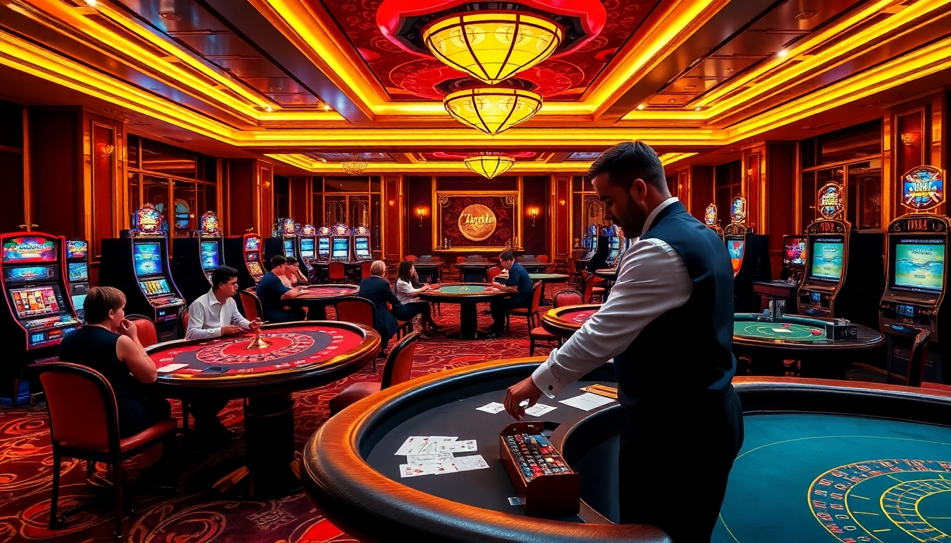 Experience thrilling gaming action at https://lu88y.com/ with vibrant casino tables, joyous players, and professional dealers.