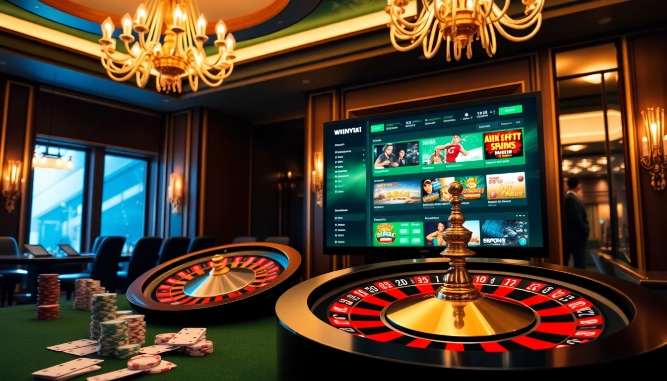 Engaging online gambling scene at https://winvn.wiki featuring poker chips and roulette.