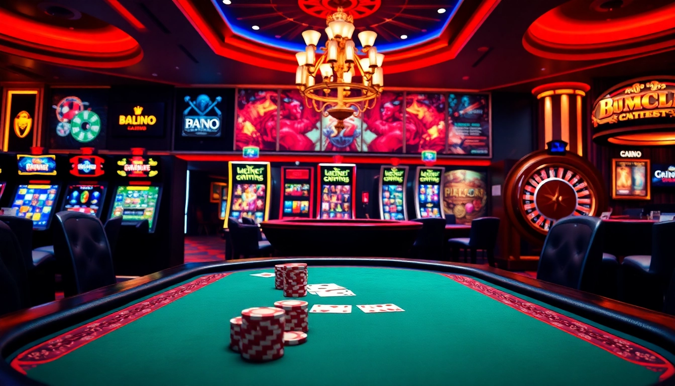 Engaged players at Sumclub's luxury poker table, surrounded by vibrant casino action.