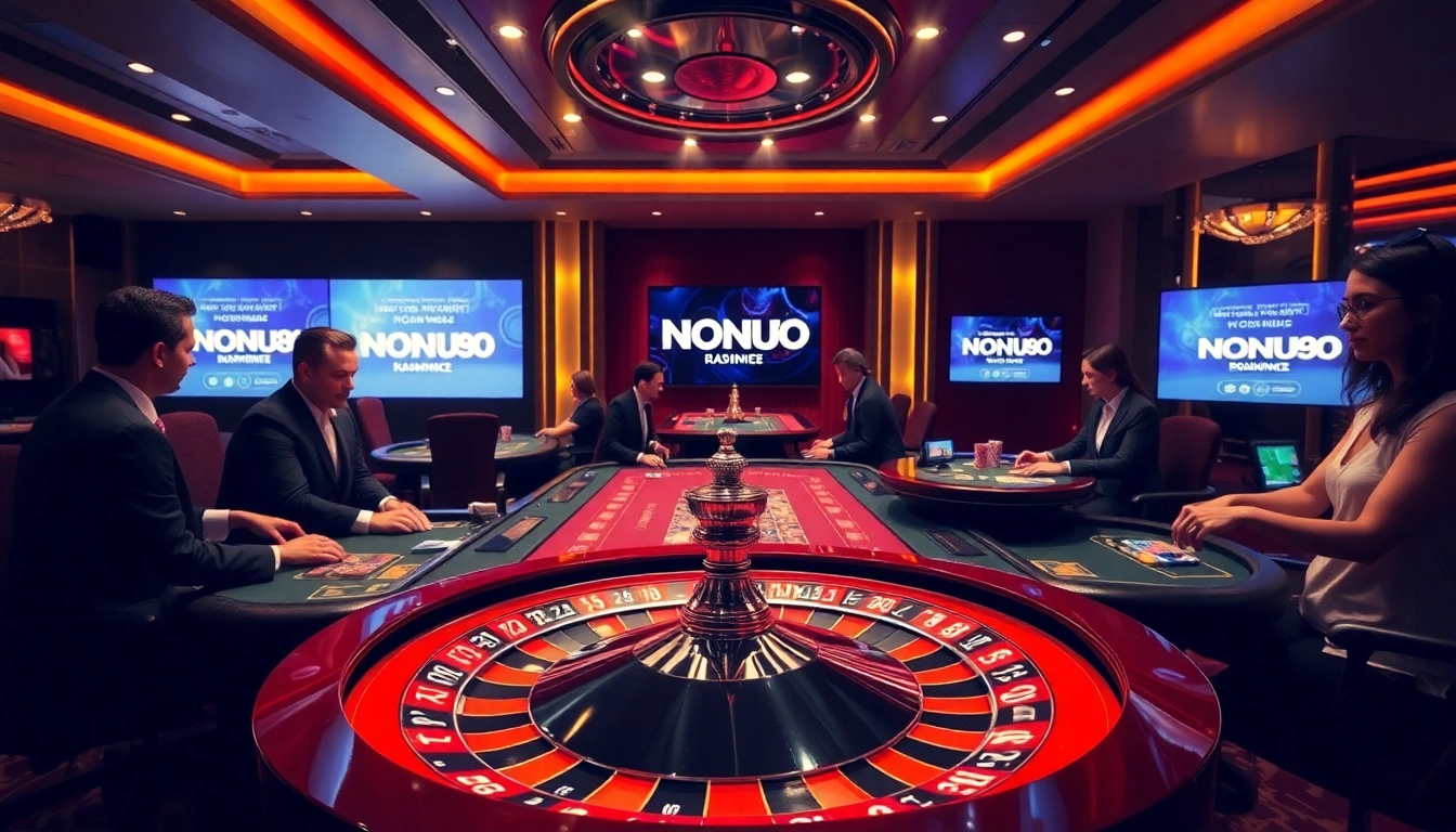 Engaged players betting at a luxurious casino table, highlighting NOHU90 gaming excitement.