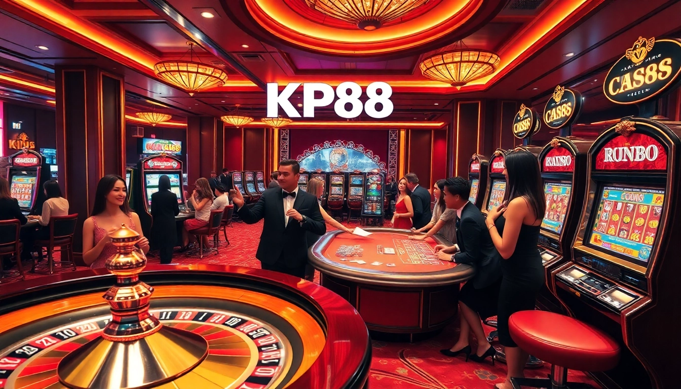 Players engaging in exciting casino games at KP88 amidst a vibrant and luxurious atmosphere.
