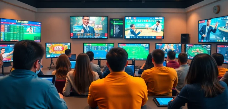 Exciting online gaming scene at stimmgewitter.org with diverse players engaging in casino and sports bets.