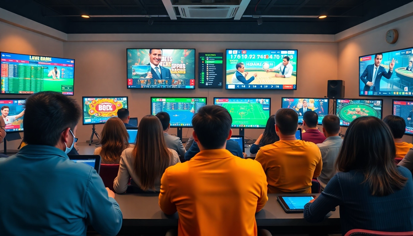Exciting online gaming scene at stimmgewitter.org with diverse players engaging in casino and sports bets.