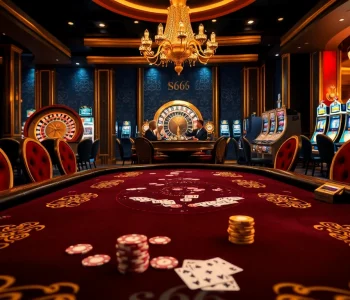 Experience high-stakes betting at the luxurious S666 casino poker table with vibrant chips and cards.