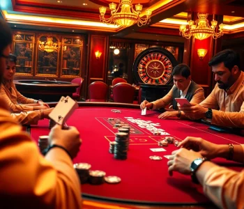 Experience thrilling poker action at vvjl casino with colorful chips and intense players.