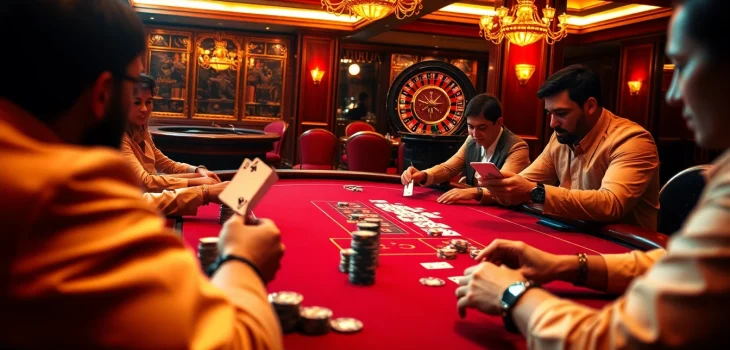 Experience thrilling poker action at vvjl casino with colorful chips and intense players.