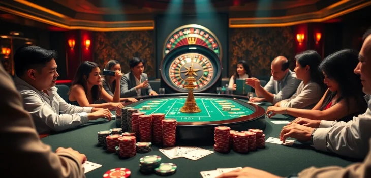 Experience high-stakes gaming at https://az888.futbol with a luxurious poker table and vibrant atmosphere.