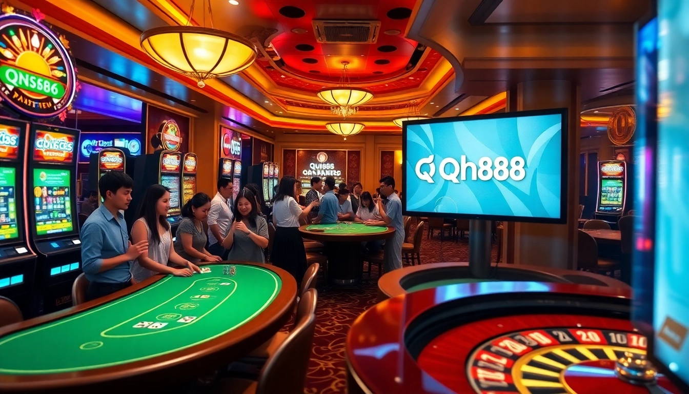 Experience the excitement of qh88 with vibrant casino visuals illustrating gameplay and engagement.