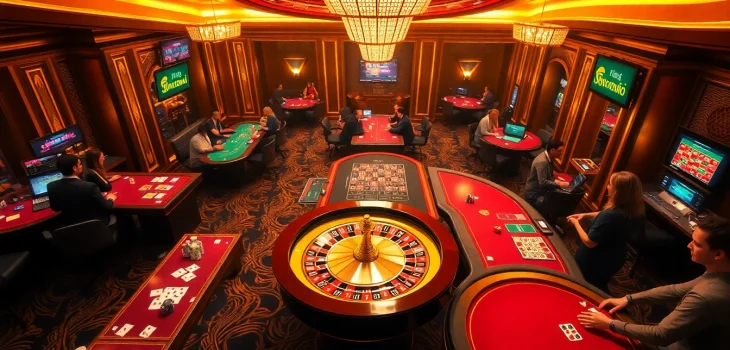 Engaging gaming scene at Fun88.com with players enjoying table games and a vibrant roulette.