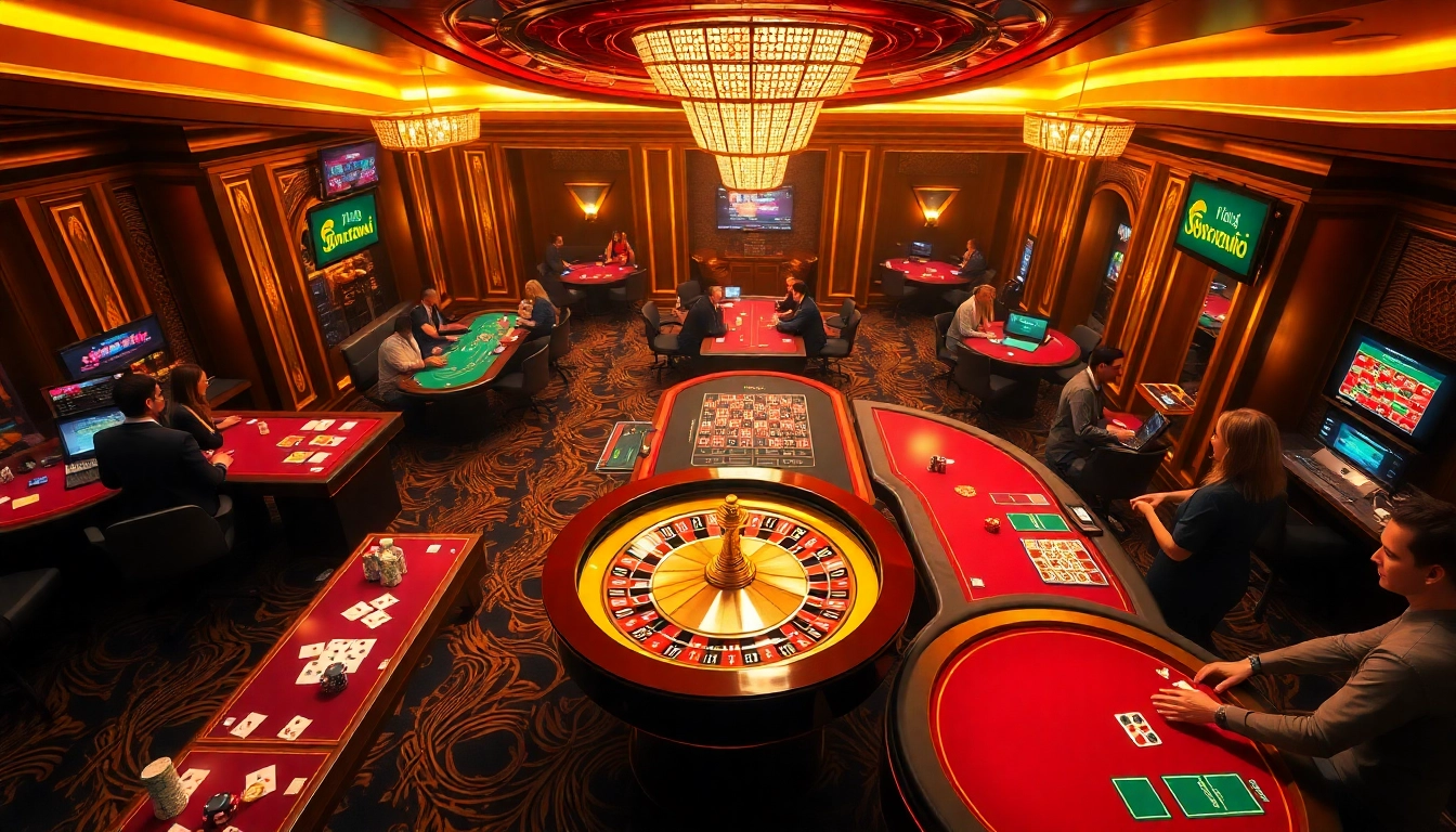 Engaging gaming scene at Fun88.com with players enjoying table games and a vibrant roulette.