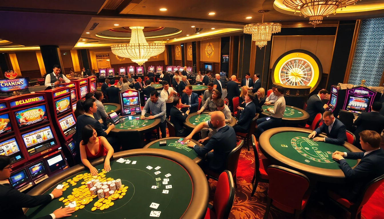 Experience the thrill of high-stakes gambling at TR88 casino with vibrant tables and slot machines.