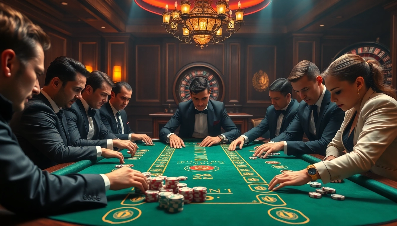 Gamblers placed their bets at an elegant table inspired by https://32wingroup.com/, highlighting a thrilling casino atmosphere.