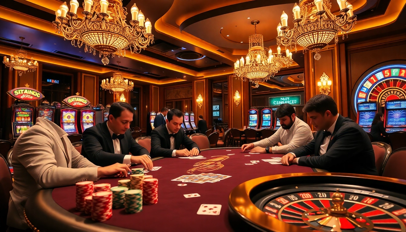 SIN88 poker table with intense players showcasing casino excitement and high-stakes action.