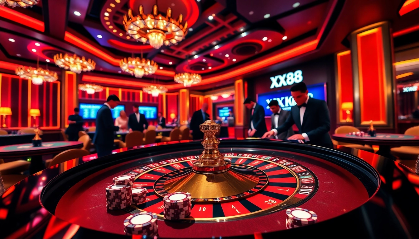 Experience thrilling gameplay at XX88's vibrant casino featuring roulette and poker excitement.