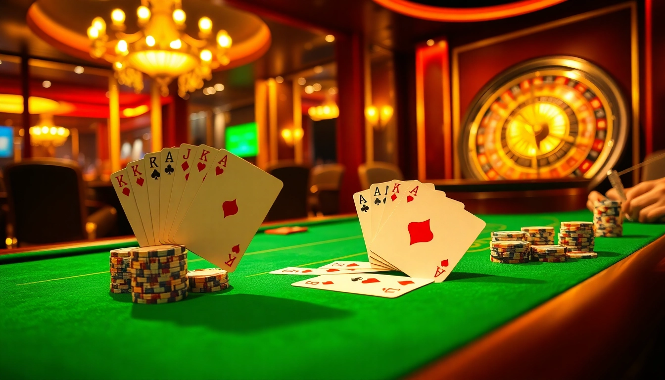Excitement at the LC88 casino table with vibrant poker chips and winning cards.