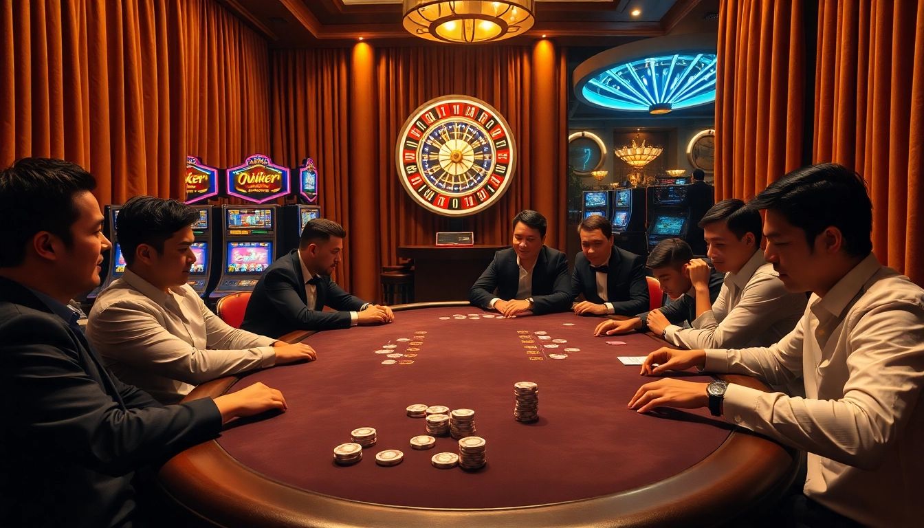 Exciting poker players enjoying a chill night at the casino, featuring phim moi chill elements.