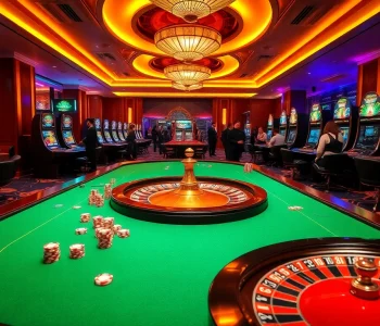 Thrilling TR88 GAME experience at a luxurious casino with dynamic gaming tables and vibrant slot machines.