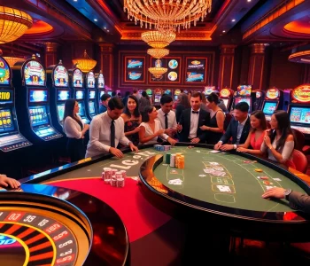 SODO Casino features a luxurious gaming table filled with engaged players and vibrant slot machines.