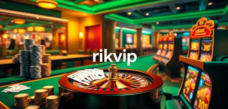 Experience thrilling online gambling at Rikvip with vibrant visuals of casino games and excitement.
